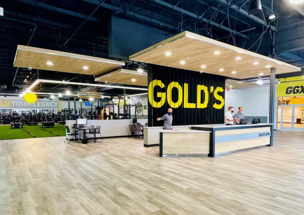 Golds Gym Baileys Crossroads 1 Early fall of 2021 took our install team to Bailey’s Crossing in Falls Church, VA to install the fitness center millwork, cabinets, branding messages and signage for Gold’s Gym.  Let’s take a peek at what this project entailed.